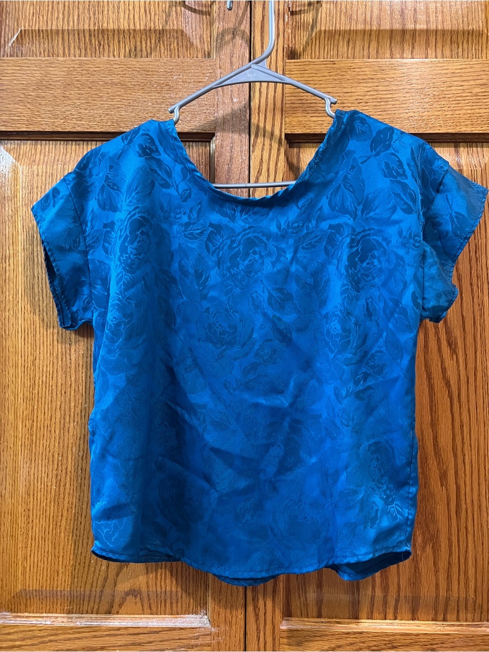 Vintage Lawrence Steven’s New York Blue Short-Sleeve Floral Jacquard Blouse - Picture 5 of 6